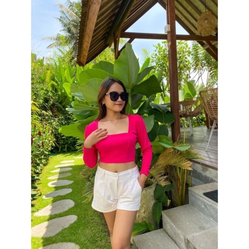 VELICIA CROP TOP RIB LENGAN PANJANG