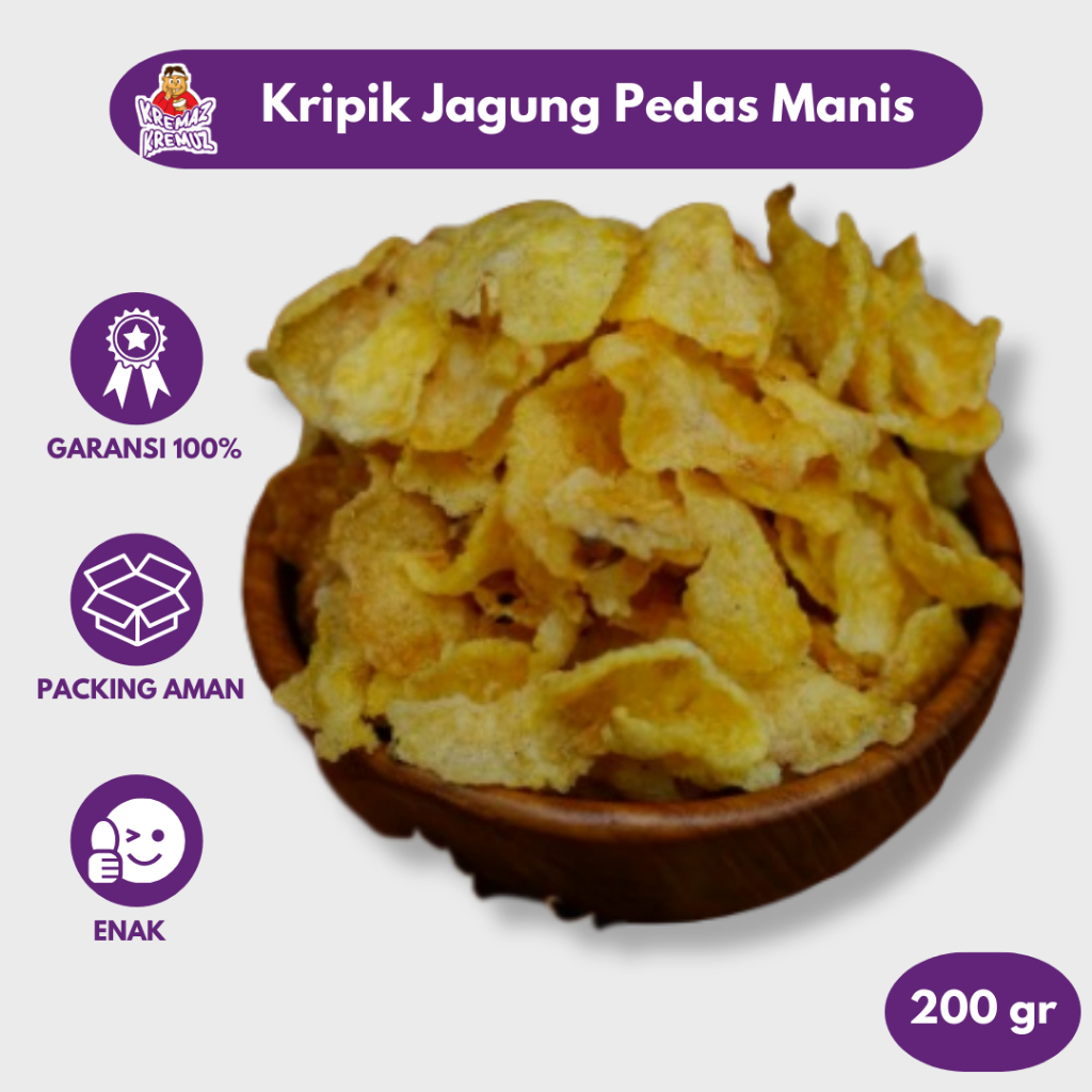 

CRIPING JAGUNG PEDAS MANIS 250gr / KRIPIK JAGUNG RENYAH 250 gr