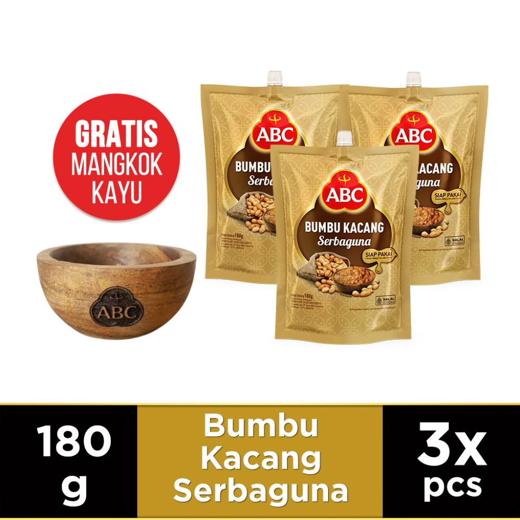 

ABC Bumbu Kacang Serbaguna 180 g - Multipack 3 pcs free mangkok kayu
