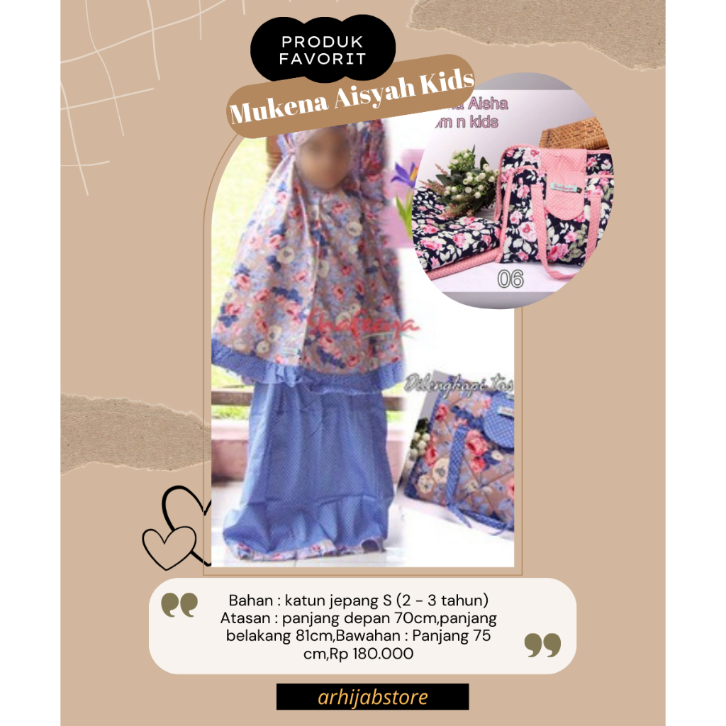 SHAFEEYA - MUKENA AISYAH KIDS - MUKENA KATUN JEPANG - MUKENA ANAK