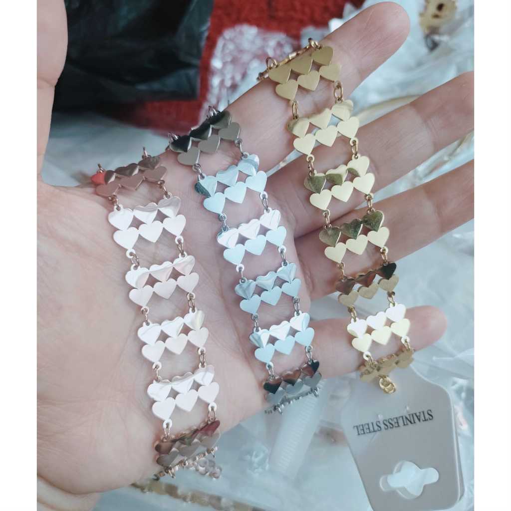 GELANG WANITA ASLI TITANIUM MODEL RANTAI LOVE TERLARIS