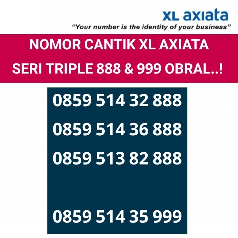 kartu perdana XL axiata 4G ready nomer cantik triple 888 & 999 obral