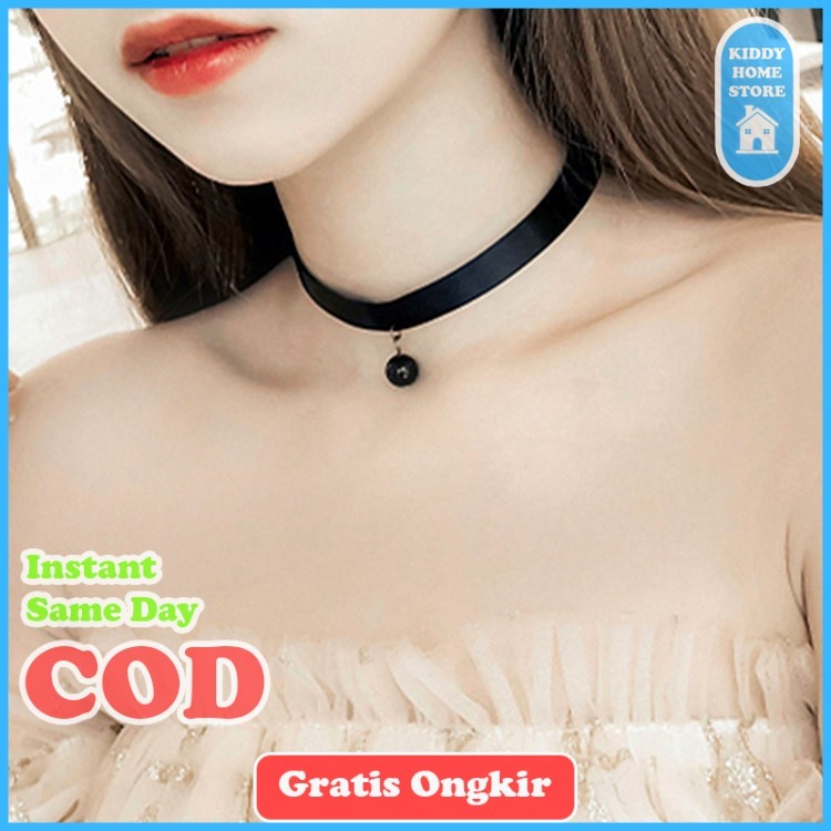 Kiddy Home COD Kalung Choker Bahan Kulit Bentuk Bulat Gaya Korea | Choker Akesoris Wanita Kalung Leh