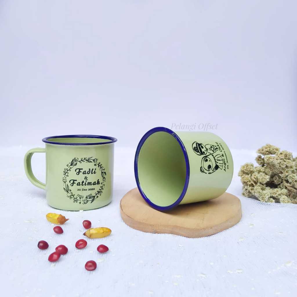 SOUVENIR CANGKIR ENAMEL CUSTOM DESAIN | SOUVENIR NIKAH GELAS JADUL | SOUVENIR PERIKAHAN UNIK | SOUVE