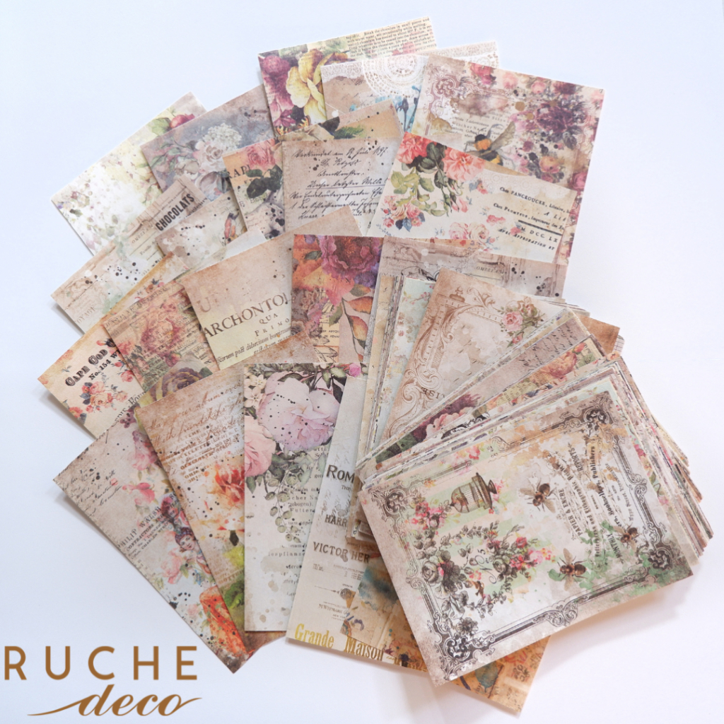 

RUCHE DECO - Decorative Paper 2 Full Pack / Aesthetics Decor Craft Paper / VINTAGE DECORATION PAPER / VINTAGE DECORATION PAPER UNTUK JURNAL JOURNAL BUJO SCRAPBOOK