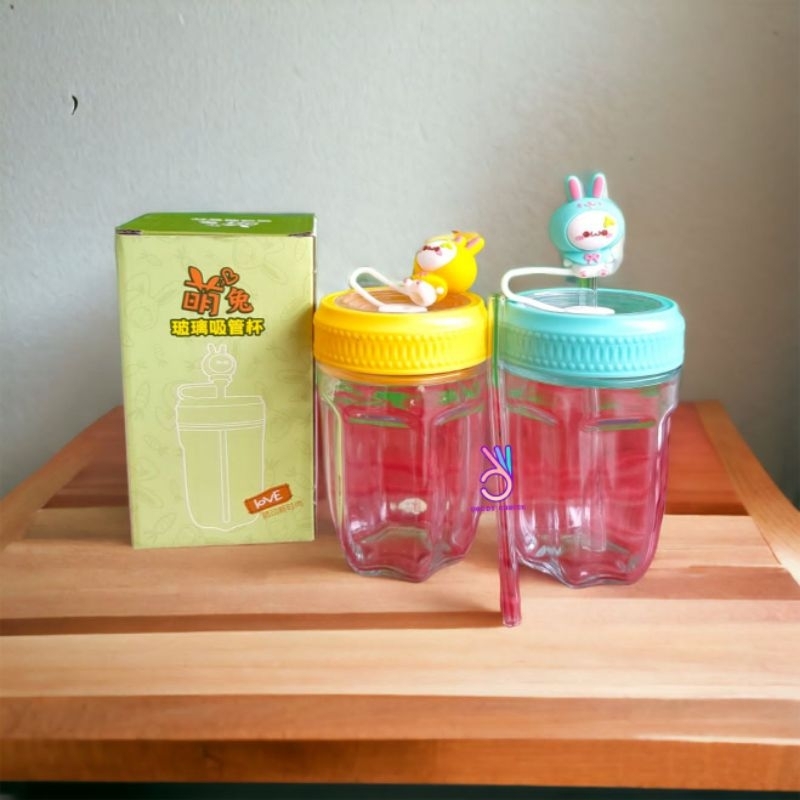 Botol air kaca anak karakter / Tumbler Kaca anak / Gelas Kaca kepala Hewan Kartun Lucu / Gelas Sedot