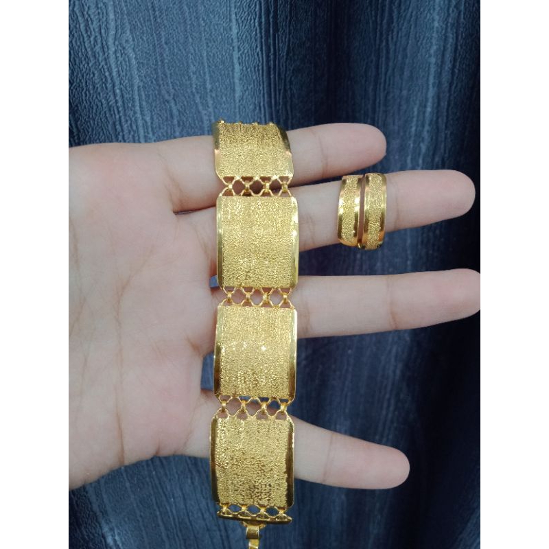 Gelang set cincin lapis emas murni
