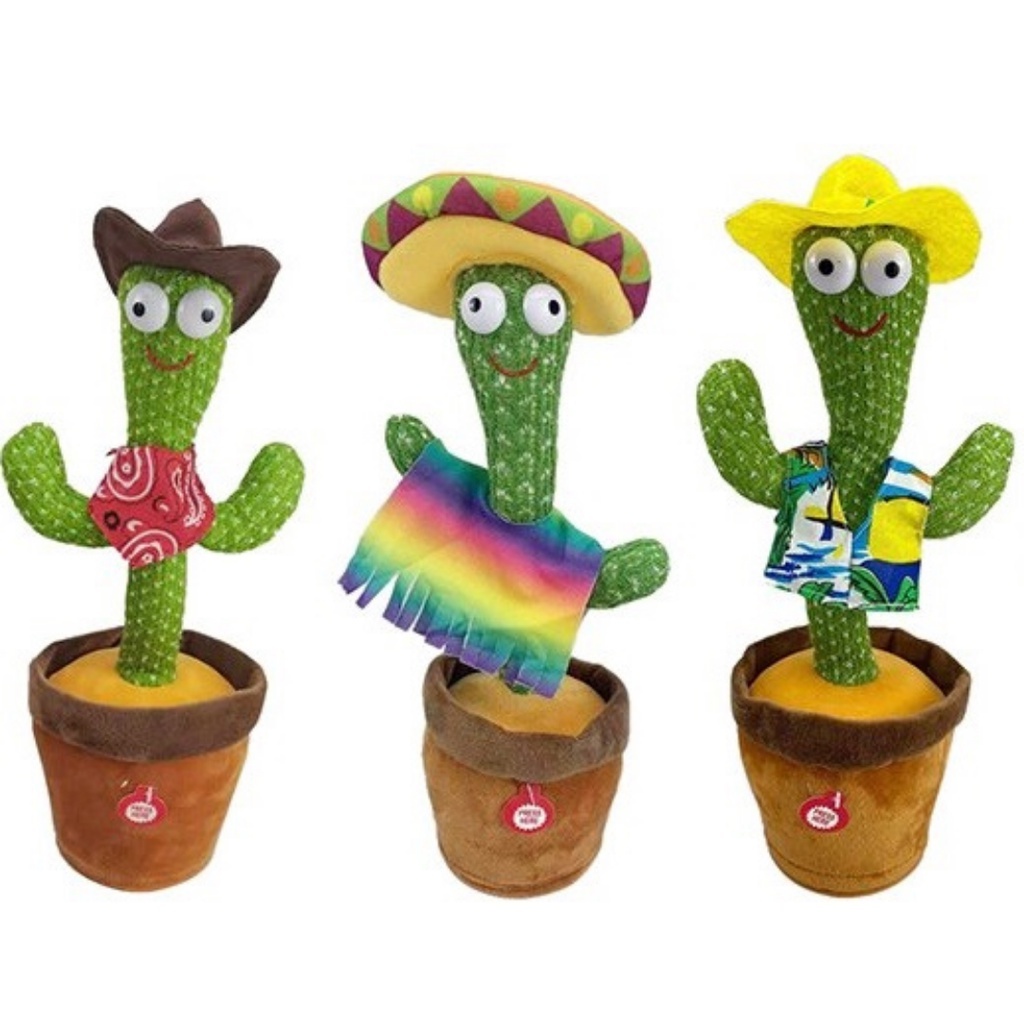 Boneka Kaktus Goyang - Mainan Kaktus Joget Peniru Suara - Kaktus Charger Usb Dance Menari LED