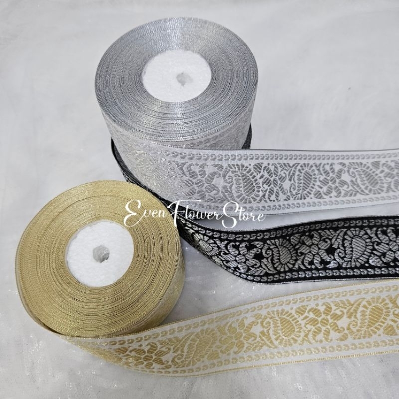 per1roll pita gamis/pita india/renda bordir gold silver lebar 5cm