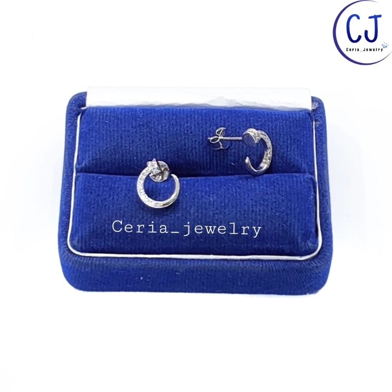 Set Kalung Perak Asli Silver Wanita 925 Lapis Emas Putih Rantai ItaliSanta Liontin Paku - Cincin Perak Asli Silver Paku - Anting Tusuk Paku Perak Asli Silver Wanita 925 Lapis Emas Putih Anti Karat