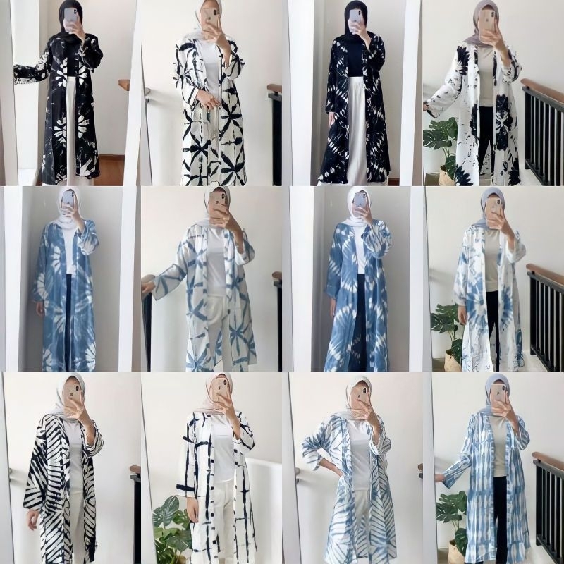 OUTER SABYAN SHIBORI LONG VEST BAHAN RAYON CARDIGAN WANITA