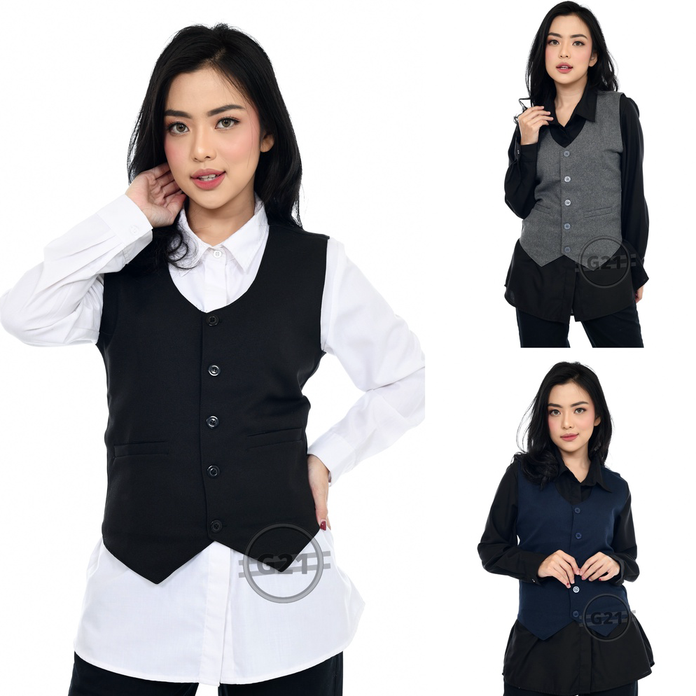 Sudah READY.. Rompi Vest Jas Wanita Formal Hitam Slimfit Kerja Kantor Premium High Quality Rompi Wan