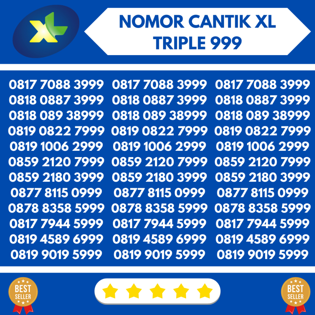 NOMOR CANTIK XL 4G TRIPLE BESAR 999