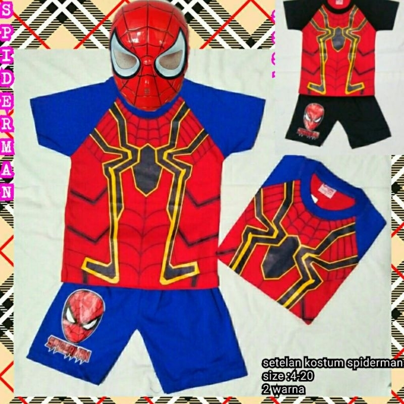 baju setelan kostum spiderman