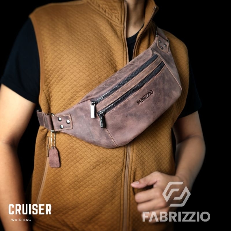 tas waistbag / ches tbag double zipper kulit asli crazy horse-CRUISER