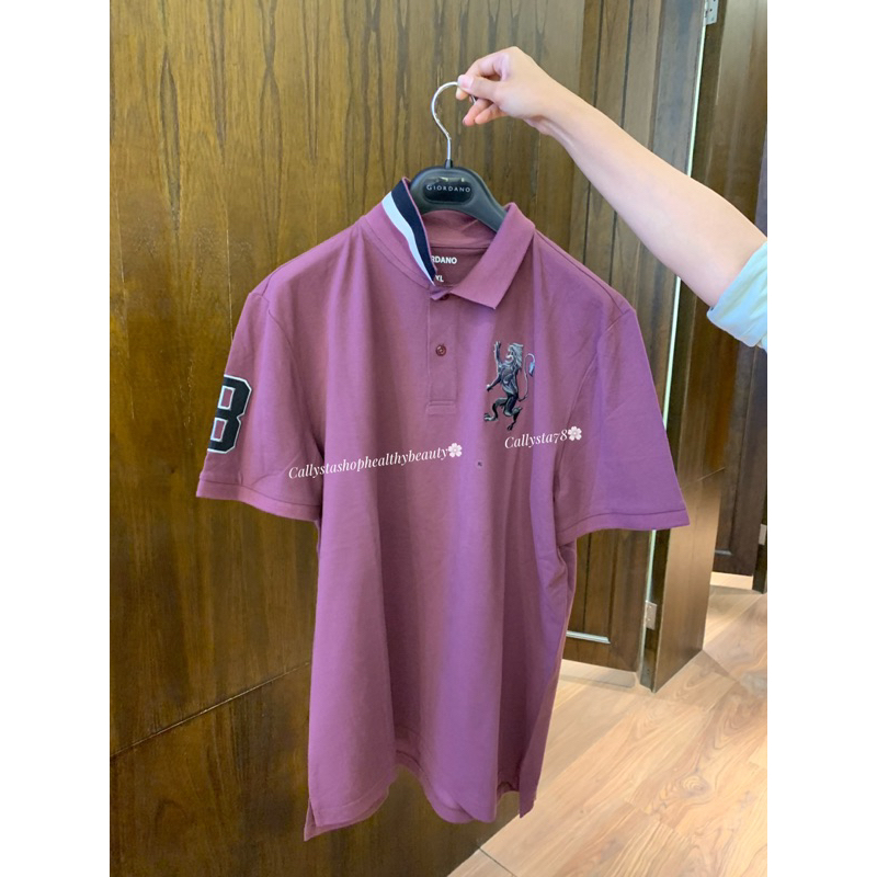 Giordano Polo Shirt Man Lion 3D Signature Eggplant Size XL