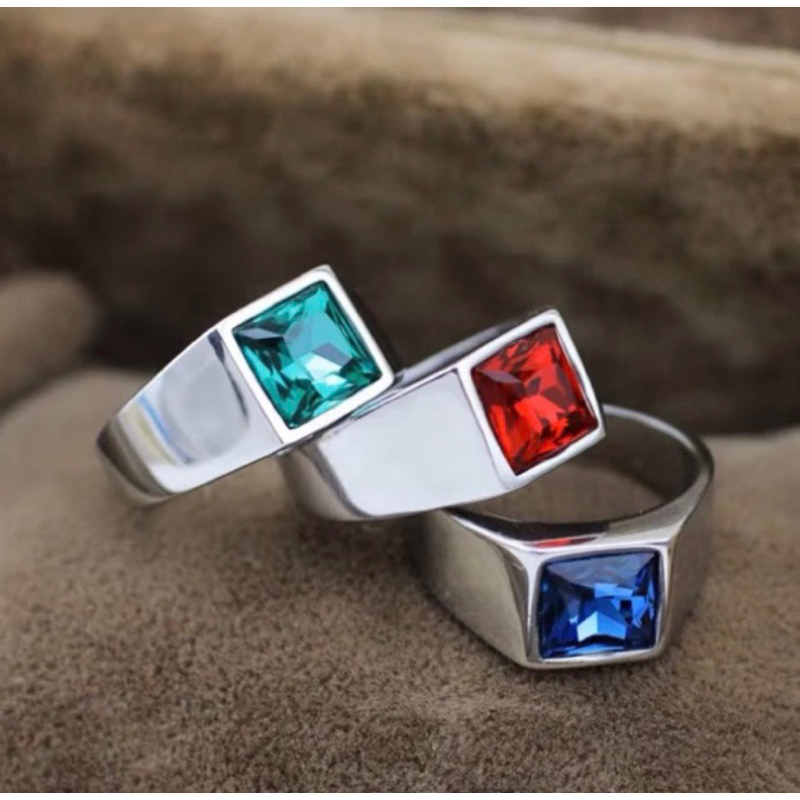 Cincin Titanium Pria Batu Onyx Anti Karat Model Kecil