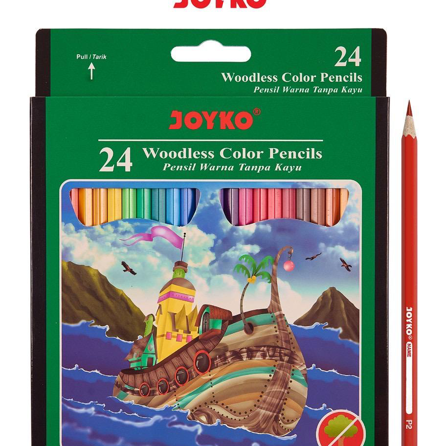 

Terlaris (ISI 24 WARNA) Joyko Pensil Warna Woodless Color Pencils Hexagonal Grip CP104