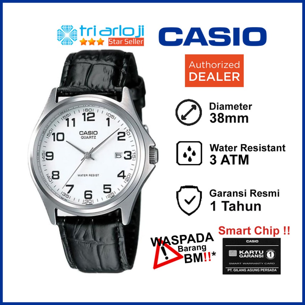 CASIO MTP-1183E-7BDF Jam Tangan Pria Kulit Hitam Angka MTP1183E MTP-1183E-7B