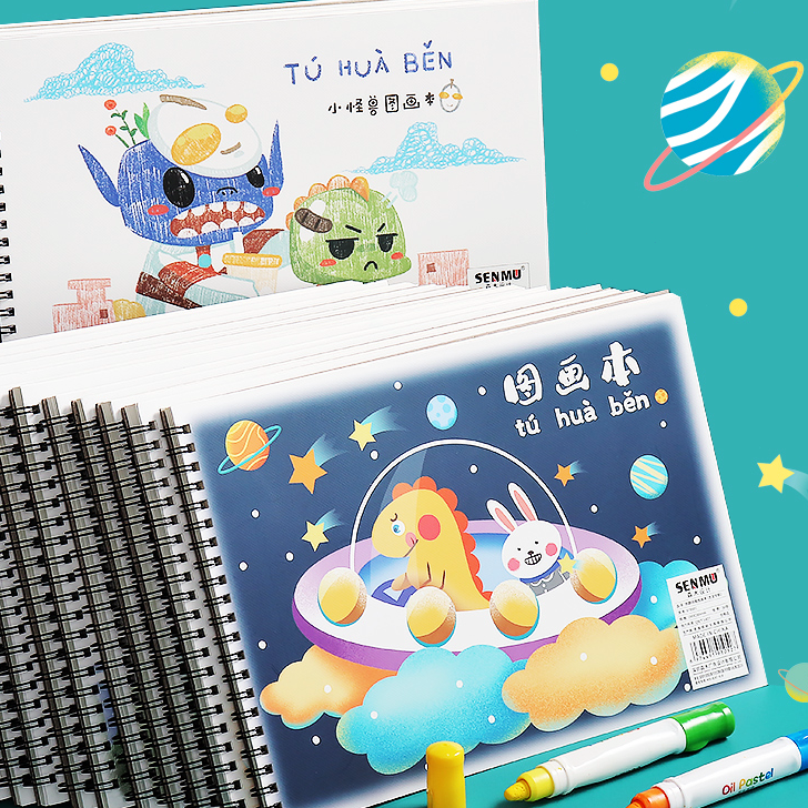 

☍✭✽ Buku gambar polos A4 anak Drawing book ring Cute painting book Buku mewarnai karakter kartun lucu Sketch book sekolah pelajar