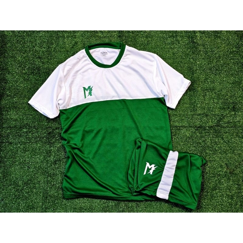 MUZAKAR Jersey Klasik Baju Futsal Setelan Stelan Jersey Bola Hijau Putih, Bisa Sablon