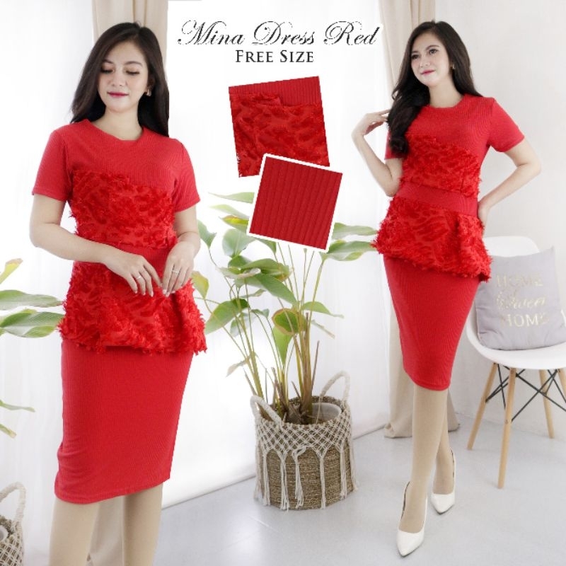 ElegantPGMTA Mina Dress Span Kombinasi Rubiah Sipon - Mina
