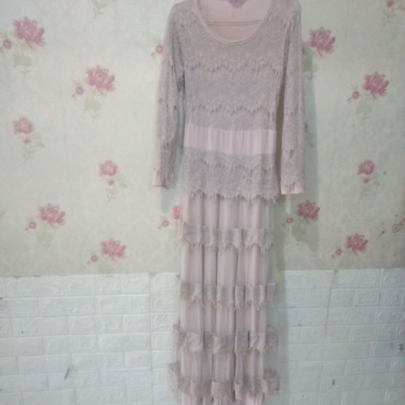 Preloved dress tifanny gamis pesta/kondangan tulle brukat dewasa merk house of kynara by NSD