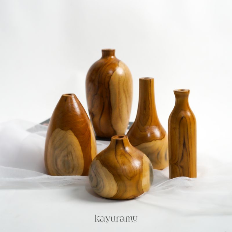 VAS KAYU JATI AESTHETIC PREMIUM | WOODEN VASE HOME DECOR DRY FLOWER