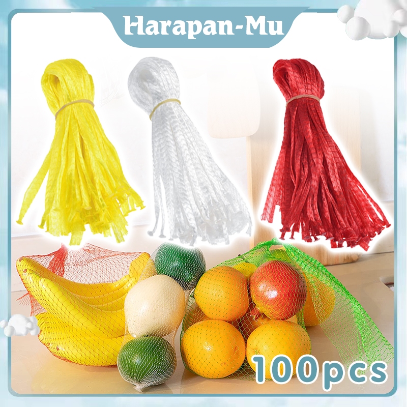 100 Pcs Jaring Buah Polynet Jaring Pembungkus Buah Gantungan Jaring Rajut Buah Polynet Hanger Polyne