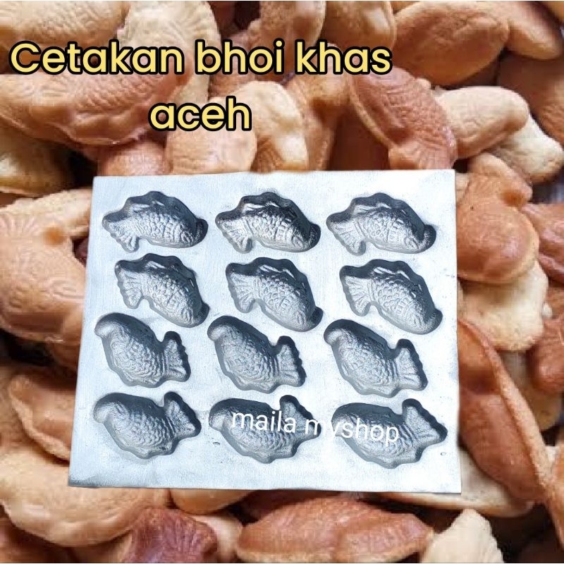Cetakan kue bhoi isi 12 bolu kering khas aceh loyang motif ikan anti lengket