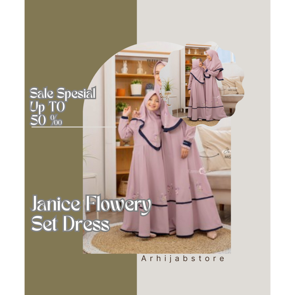 EMMAQUEEN - JANICE FLOWERY SET DRESS - GAMIS PREMIUM ORCHID - GAMIS TERBARU DAN TERPOPULER