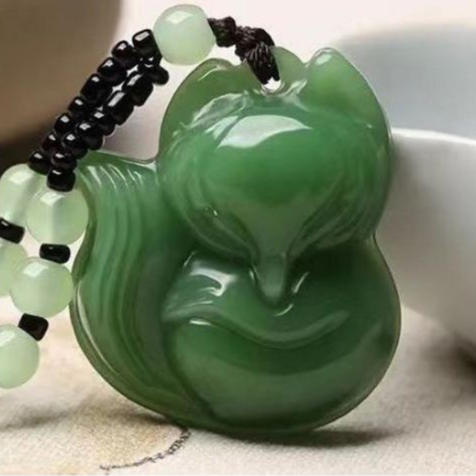 Kalung Rubah Bening Cicada - Fox Jade Black Green Purple Transparent Long Necklace Synthetic Stone P