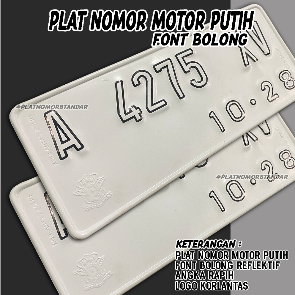 Plat Motor Putih Huruf dan Angka Font Variasi Full Bolong Terbaru