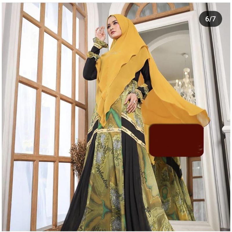 Gamis branded premium syalmadina ori,Gamis printing premium,Gamis mewah Set Syari by Mom Premium Ori