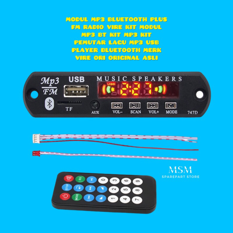 MODUL MP3 BLUETOOTH PLUS FM RADIO VIRE KIT MODUL MP3 BT KIT MP3 KIT PEMUTAR LAGU MP3 USB PLAYER BLUE