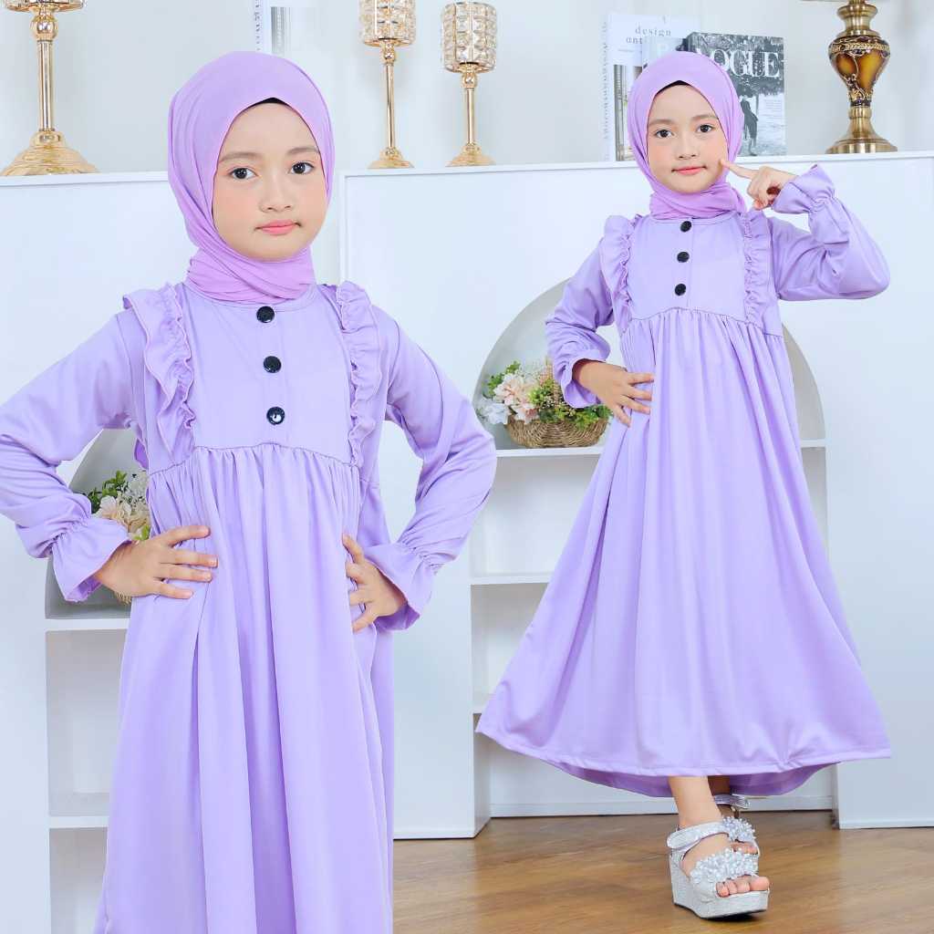 Gamis Maryam - Ungu Lilac - Gamis Anak Perempuan Gamis Anak Warna Soft Lilac Ungu Lovely 1-12 Tahun 