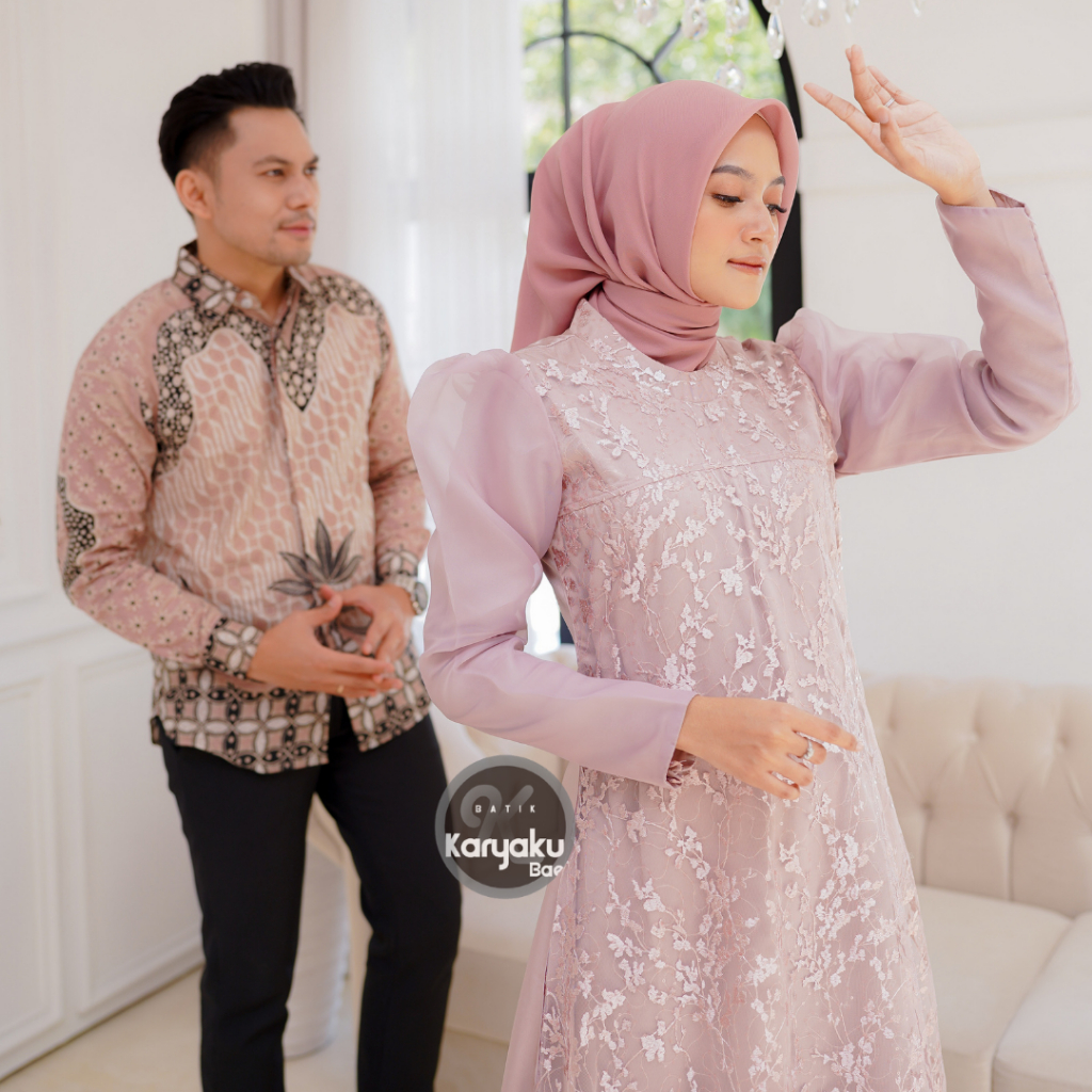 SET COUPLE GAMIS PREMIUM KEMEJA LENGAN PANJANG KANTOR KONDANGAN PESTA KARYAKU BAE PEKALONGAN