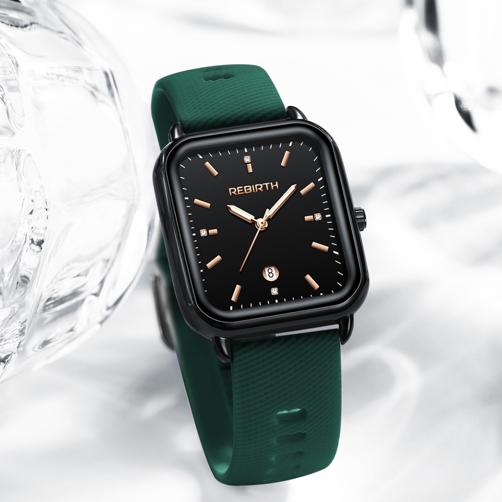 REBIRTH Jam Tangan Wanita Korea Anti Air Kuarsa Kasual Elegan Tali Silikon Jam Tangan Cewek Original-3