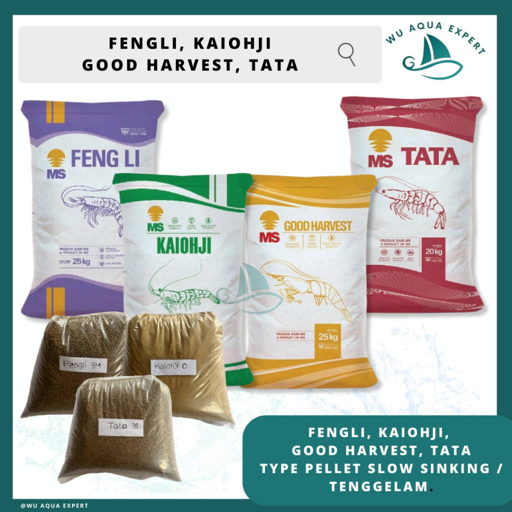 500gram FENGLI 0 1 2 2A MP 3S 3M PELET PAKAN IKAN UDANG LOBSTER MS FENG LI KAIOHJI GOOD HARVEST TATA