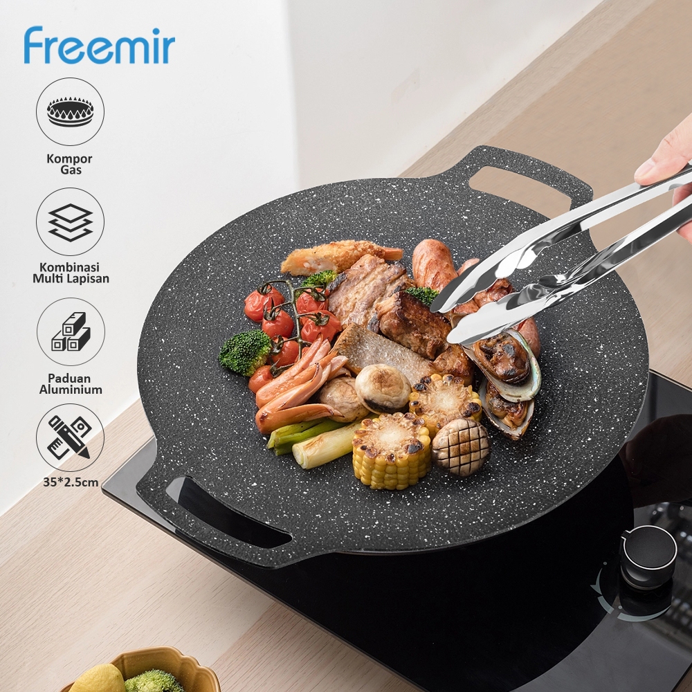 [SPECIAL] freemir Wajan 30cm Panggangan BBQ Grill Pan Anti Lengket Batu Medis FREE Capitan Stainless