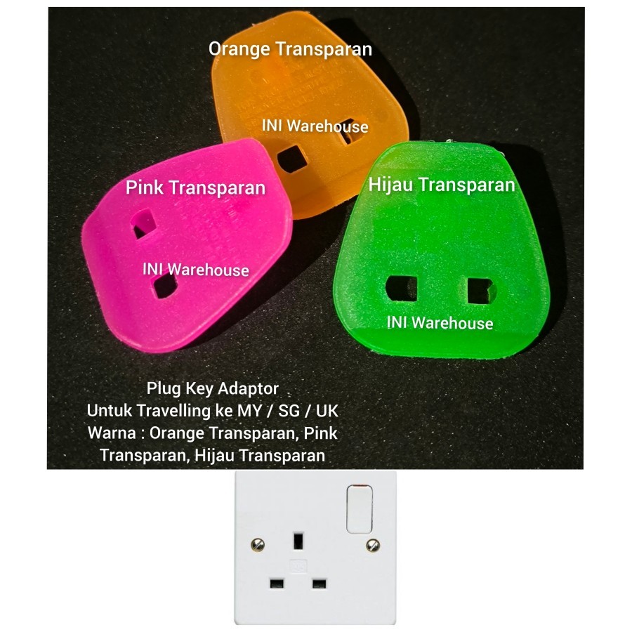 Travel Plug Key Adaptor 13A Travelling ke MY SG UK atau Umroh Warna Transparan