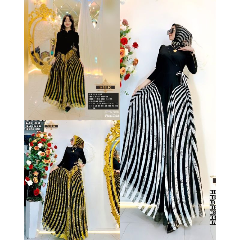 New Gamis Couple Ibu & Anak  Brokat Salur Zebra Mix Kaos Rajut Ori SHR