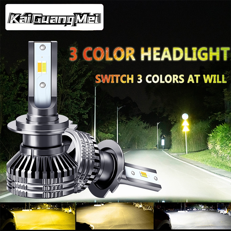 2 Buah Lampu Depan Mobil LED 3 Warna Dalam 1 12000LM Bohlam Lampu Depan LED Motor Otomatis H4 H1 H7 