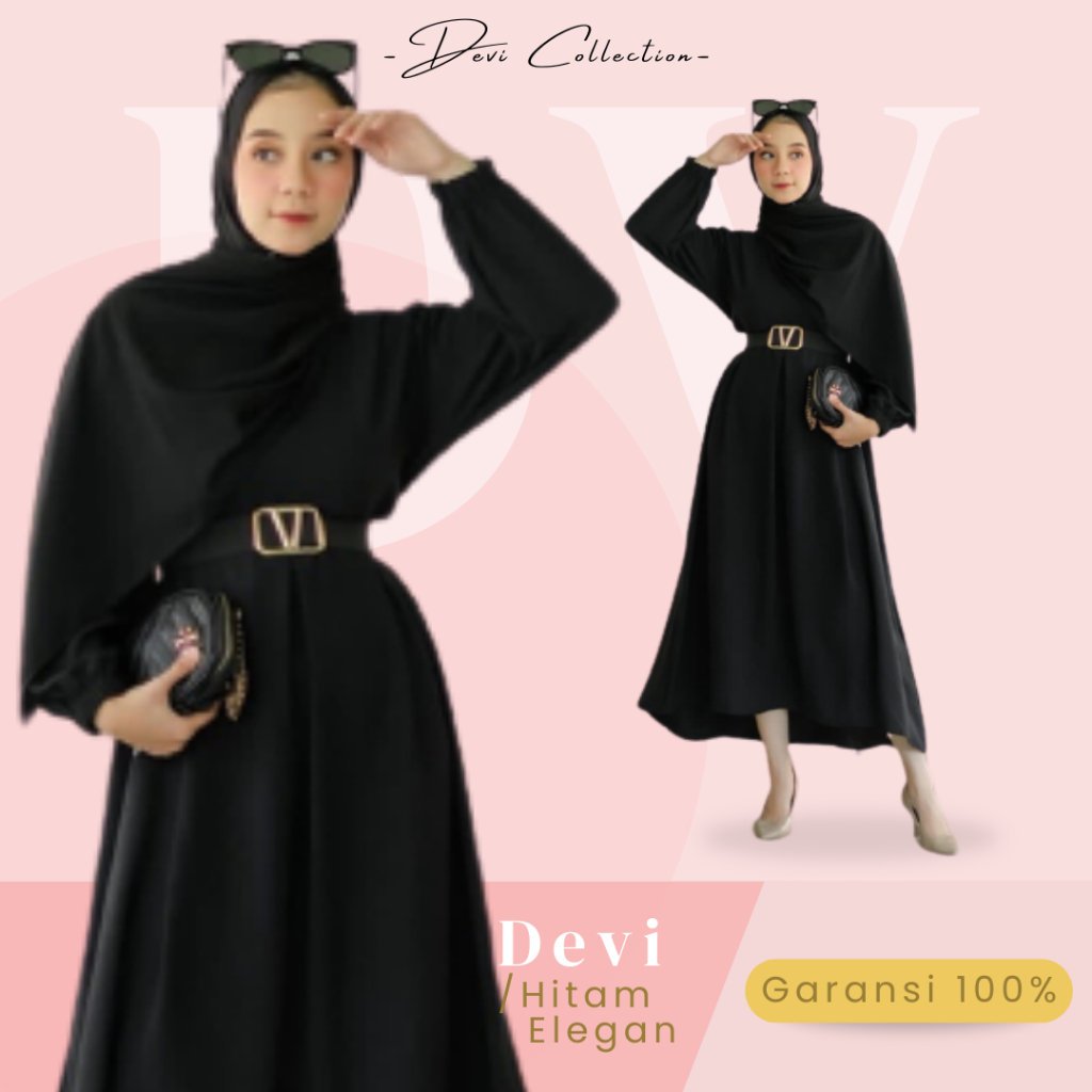 Gamis Dress hitam Polos Crinkle Airflow Premium Wanita untuk Ibu Ibu & Remaja Dewasa Terbaru 2023 Le