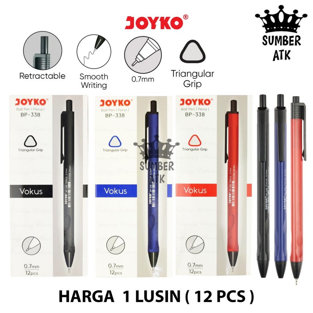 

Ball Pen Pulpen Pena Joyko BP-338 Focus 0.7 mm Ballpen Triangular Grip 1 Lusin 12 pcs