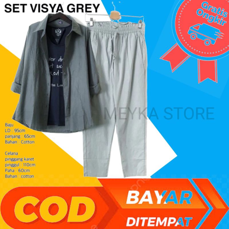 SET VISYA GREY / SETELAN VISYA GREY / KEMEJA DAN WANITA VISYA GREY / SET KEMEJA DAN CELANA / SETELAN