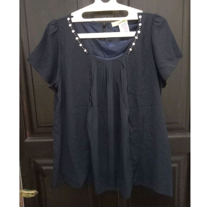New Blouse Atasan Sifon Navy Made in Japan