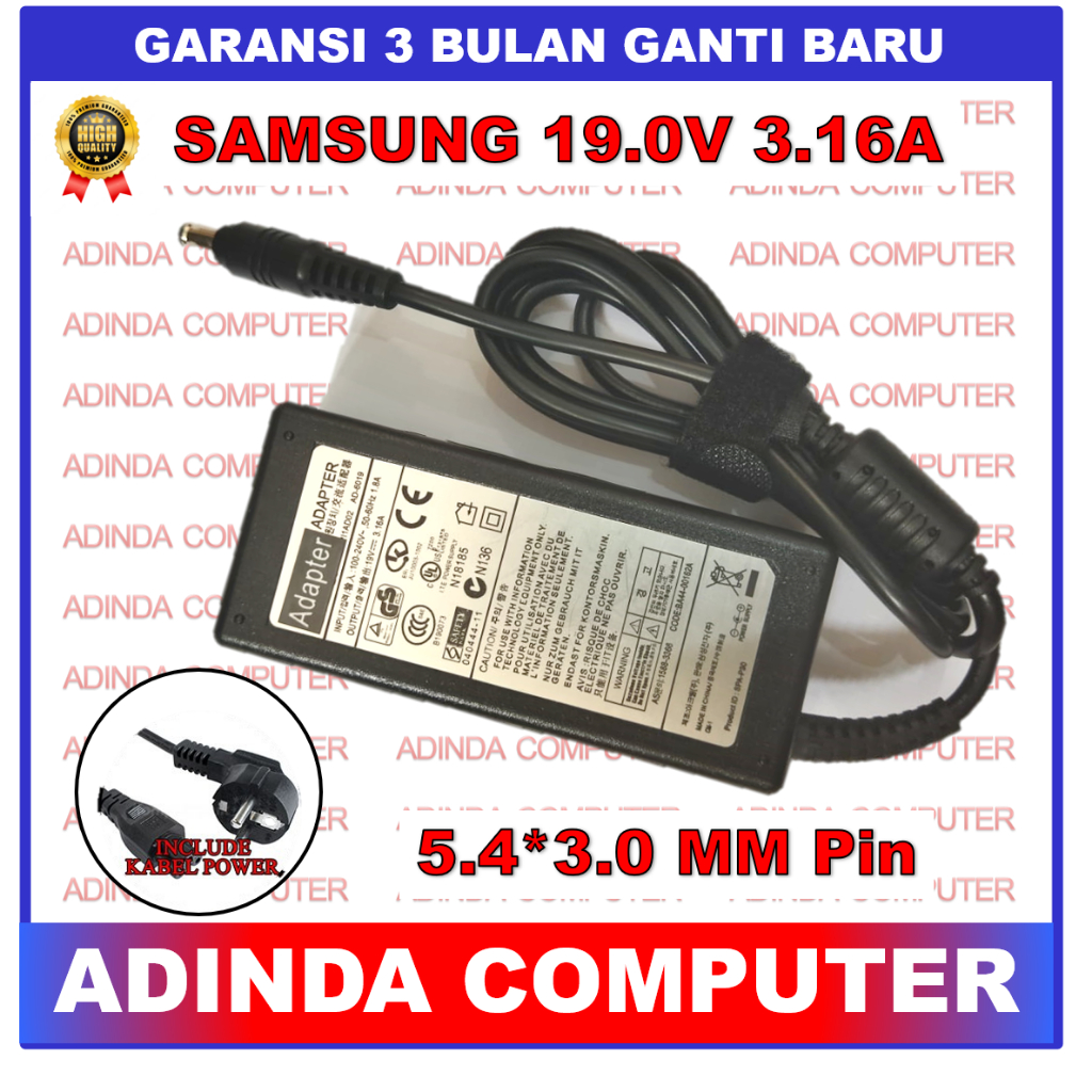 Adaptor Charger Samsung 19V 3.16A 5.4 x 3.0 PIN
