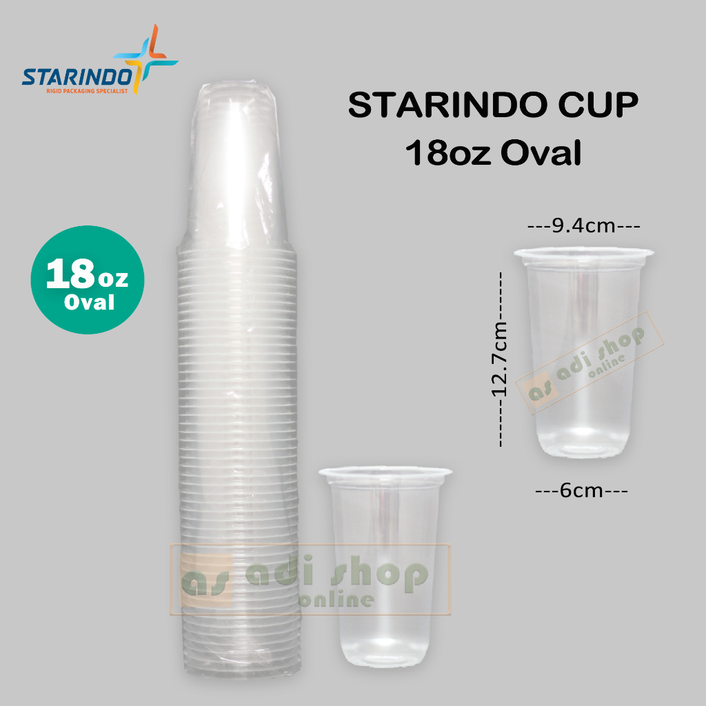Gelas Cup Plastik Starindo 18oz OVAL Tebal 8grm 1 Slop Isi 50cup