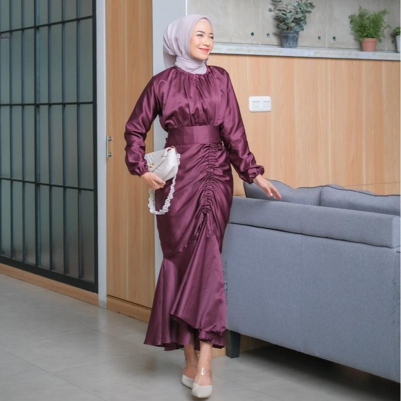 VENYA Dress Silk Duyung Kondangan Bridesmaid Wisuda Baju Muslim Lebaran Satin velvet Seragam nikahan